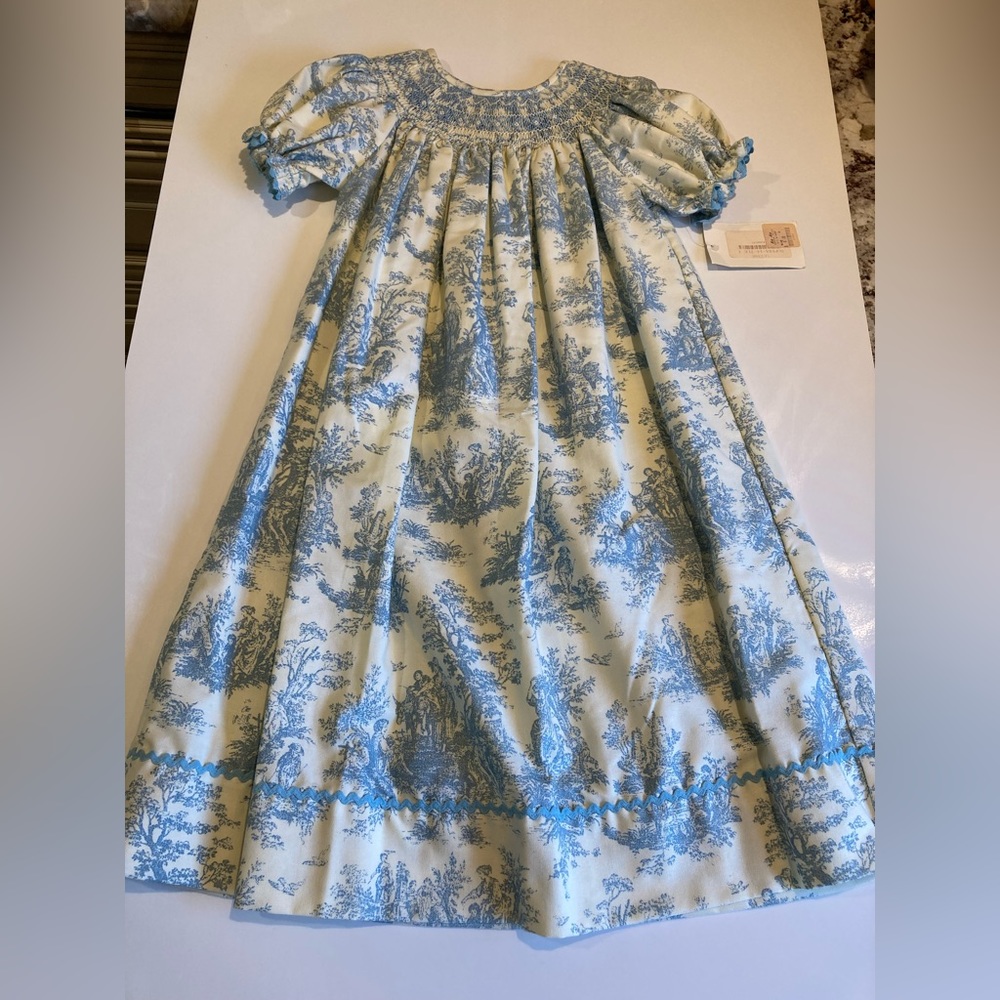 NEW Smocked dress (blue and white design print)